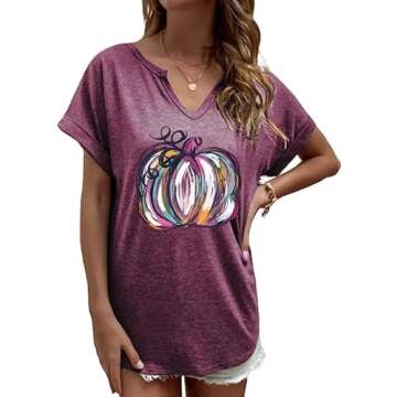 Fall Shirts for Women Pumpkin T Shirt V Neck Cute Graphic Autumn Tees Thanksgiving Blouse Halloween ...