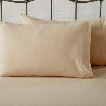 4 Piece Jersey Knit Full Cotton Blend Oatmeal Sheet Set | Ultra-Soft T-Shirt Jersey Bedding Sheets &...