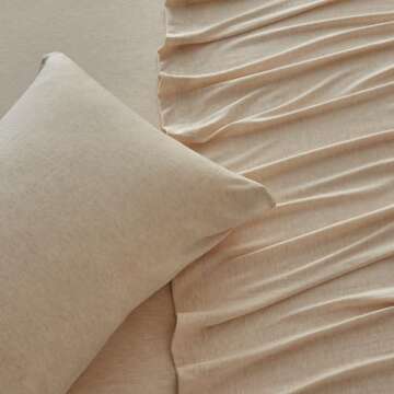 4 Piece Jersey Knit Full Cotton Blend Oatmeal Sheet Set | Ultra-Soft T-Shirt Jersey Bedding Sheets & Pillowcases | Heathered, Breathable, All Season Bed Sheets (Full, Oatmeal)