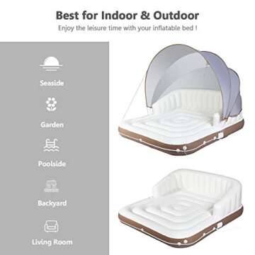 Giantex Canopy Island Inflatable Lounge, Floating Island Raft w/SPF50+ Retractable Detachable Sunsha...