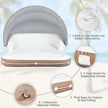 Giantex Canopy Island Inflatable Lounge, Floating Island Raft w/SPF50+ Retractable Detachable Sunshade, 71" x 71" Inflatable Pool Float Canopy w/2 Cup Holders Backrest Armrest for Pool Lake River