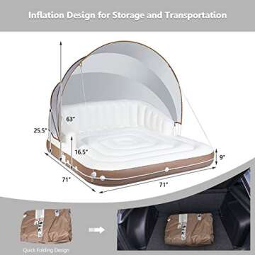 Giantex Canopy Island Inflatable Lounge, Floating Island Raft w/SPF50+ Retractable Detachable Sunshade, 71" x 71" Inflatable Pool Float Canopy w/2 Cup Holders Backrest Armrest for Pool Lake River