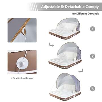 Giantex Canopy Island Inflatable Lounge, Floating Island Raft w/SPF50+ Retractable Detachable Sunshade, 71" x 71" Inflatable Pool Float Canopy w/2 Cup Holders Backrest Armrest for Pool Lake River