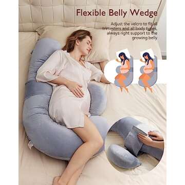 Momcozy Pregnancy Pillow, Original F Shaped Maternity Pillow for Pregnant Women with Adjustable Wedge Pillow, Full Body Support Pregnancy Pillows for Side Sleeping with Velvet Cover, Grey