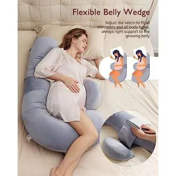 Momcozy Pregnancy Pillow, Original F Shaped Maternity Pillow for Pregnant Women with Adjustable Wedge Pillow, Full Body Support Pregnancy Pillows for Side Sleeping with Velvet Cover, Grey