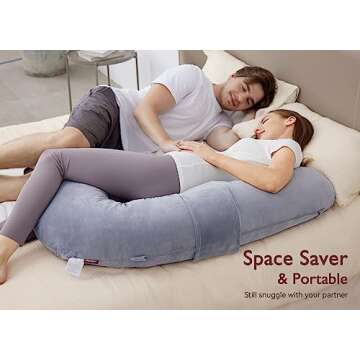 Momcozy Pregnancy Pillow, Original F Shaped Maternity Pillow for Pregnant Women with Adjustable Wedge Pillow, Full Body Support Pregnancy Pillows for Side Sleeping with Velvet Cover, Grey
