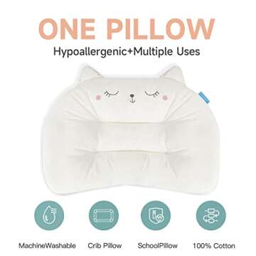 Choc chick Toddler Pillow,20X14inches Machine Washable Soft Hypoallergenic Kids Pillows,Child Cute Animal Perfect Toddler Pillows for Sleeping 2 Year Old (Cat)