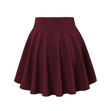 DJT Women's Basic Versatile Casual Stretchy Flared Pleated Mini Skater Skirt with Shorts XXX-Large Wine