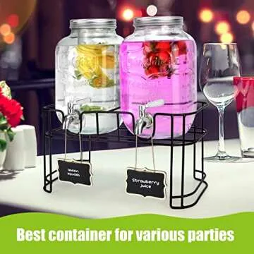 1 Gallon Glass Drink Dispensers For Parties 2PACK.Beverage Dispenser,Glass Drink Dispenser With Stan...