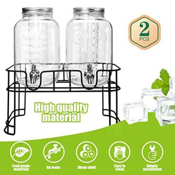 1 Gallon Glass Drink Dispensers For Parties 2PACK.Beverage Dispenser,Glass Drink Dispenser With Stand And Stainless Steel Spigot 100% Leakproof.Lemonade Dispenser With Ice Cylinder.Laundry Detergent