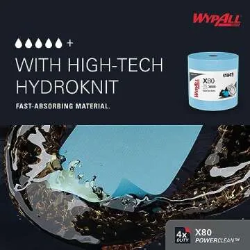 WypAll PowerClean X80 Cloths Heavy Duty Wipes (41043), Jumbo, Extended Use Towels, Blue (1 Roll of 475 Sheets, 475 Sheet Total)