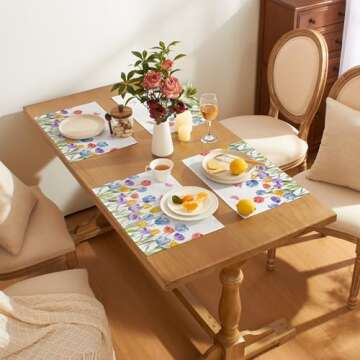 Softalker Tulip Flower Spring Placemats - Set of 4, Vibrant Easter Table Mats for Holidays
