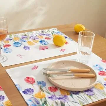 Softalker Tulip Flower Placemats Set of 4 - Vibrant Spring Decor