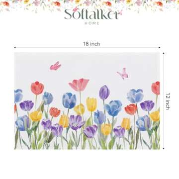 Softalker Tulip Flower Placemats Set of 4 - Vibrant Spring Decor