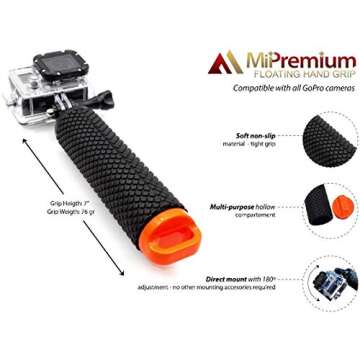 Floating Hand Grip Waterproof Monopod for GoPro Hero 13 12 11 10 9 8 7 6 5 4 3+ Session Black Silver Action Camera Handler & Handle Mount Accessories for Underwater Snorkeling & Water Sports (Orange)