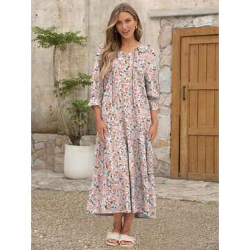 ANRABESS Women Boho Floral Maxi Dresses Summer Puff Sleeve V Neck Beach Swing Casual Flowy Tiered Dr...