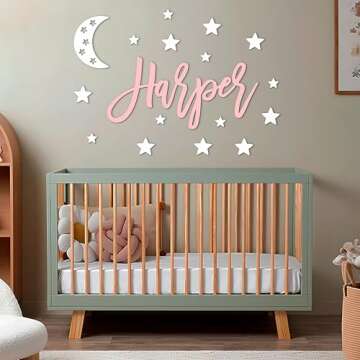 Personalized Custom Wood Name Sign with Stars Wooden Wall Stickers Nursery Name Sign, Personalized B...