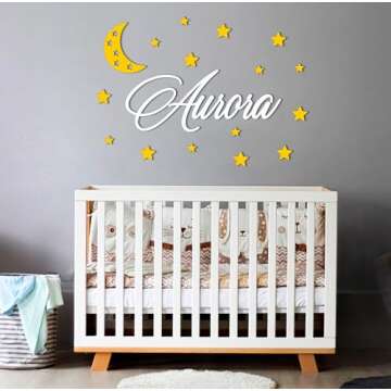 Personalized Custom Wood Name Sign with Stars Wooden Wall Stickers Nursery Name Sign, Personalized Baby Gifts Nursery Wall Decor Baby Name Sign Wooden Name Sign