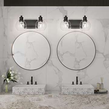 Tipace 2 Lights Industrial Bathroom Vanity Light Fixtures Over Mirror Black Vintage Vanity Lights with Globe Clear Glass Farmhouse Wall Sconces Fixture(Exclude Bulb)