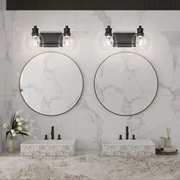 Tipace 2 Lights Industrial Bathroom Vanity Light Fixtures Over Mirror Black Vintage Vanity Lights with Globe Clear Glass Farmhouse Wall Sconces Fixture(Exclude Bulb)