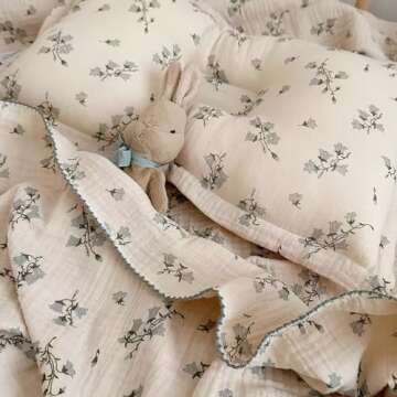 BuLuTu Large Muslin Toddler Blanket for Boys Girls Baby Bed Blankets Floral Print Swaddle Blankets Soft Breathable Toddler Crib Quilt, All Seasons,Hyacinth Pattern,47"x51"
