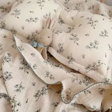 BuLuTu Large Muslin Toddler Blanket for Boys Girls Baby Bed Blankets Floral Print Swaddle Blankets Soft Breathable Toddler Crib Quilt, All Seasons,Hyacinth Pattern,47"x51"