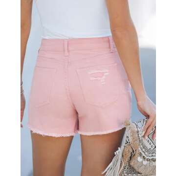 Luvamia Distressed Denim Cut Off Shorts in Pink - Women