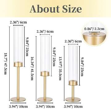 Hewory Gold Candle Holders Hurricane Candlestick Holders, 6Pcs Brass Candle Stick Candle Holder Candelabra, Taper Candle Holders with Glass Candle Cover for Wedding Table Centerpiece Christmas Decor