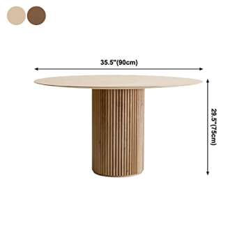 LITFAD Round Pedestal Modern Dining Table - Natural 35.4" L x 35.4" W x 29.5" H