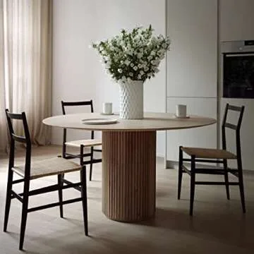 LITFAD Round Solid Wood Dining Table 35.4" - Modern Style