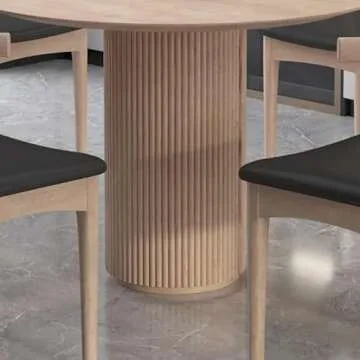 LITFAD Round Solid Wood Dining Table 35.4" - Modern Style