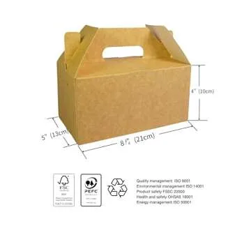 PandaPandaPPS 50 Pack Brown Gable Boxes (8.25"×5"×4") for Foods, Gifts and Party Favors Treat Boxes, Goodie Gift Boxes for Birthday, Wedding, Baby Shower