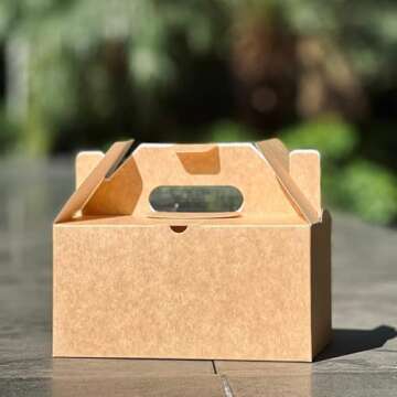 PandaPandaPPS 50 Pack Brown Gable Boxes (8.25"×5"×4") for Foods, Gifts and Party Favors Treat Boxes, Goodie Gift Boxes for Birthday, Wedding, Baby Shower