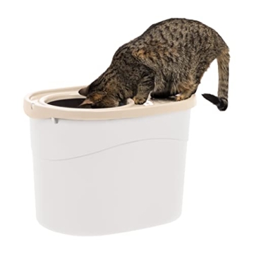 IRIS USA Cat Litter Box, Large Top Entry with Litter Catching Lid and Scoop, Dog Proof, Enclosed Cat...