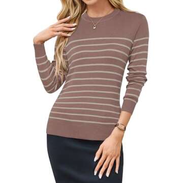 Arach&Cloz Women's Fall Fashion Soft Sweater - Trendy Striped Pullover for Casual & Business Wear