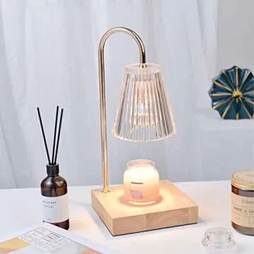 Singring Candle Warmer Lamp Gold Electronic Melting Wax Crystal Lamp with Timer Brightness Adjustable for Large Jar Scented Wax Melts with 2 Bulbs (Transparent)