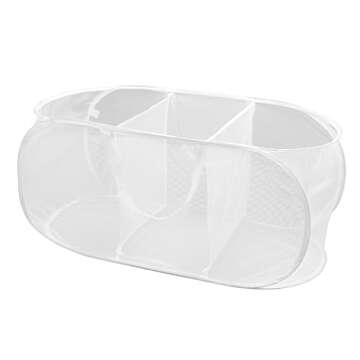 Smart Design Deluxe Mesh Pop Up 3 Compartment Laundry Sorter Hamper Basket - VentilAir Fabric Collap...