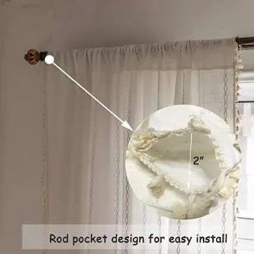 BCLBUSTE Boho Curtains Embroidery Linen Curtains 108 Inches Long for Living Room 2 Panels Set, Cream Off White Light Filtering Farmhouse Curtains for Bedroom Rod Pocket Draperies 52" W x 108" L