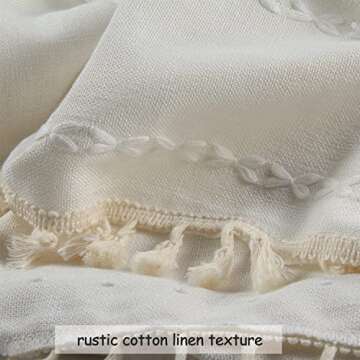 BCLBUSTE Boho Curtains Embroidery Linen Curtains 108 Inches Long for Living Room 2 Panels Set, Cream Off White Light Filtering Farmhouse Curtains for Bedroom Rod Pocket Draperies 52" W x 108" L