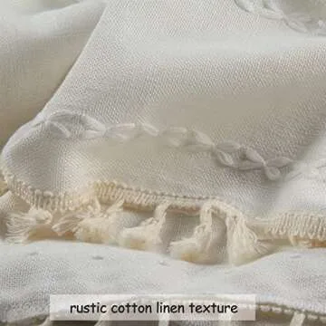 BCLBUSTE Boho Curtains Embroidery Linen Curtains 108 Inches Long for Living Room 2 Panels Set, Cream Off White Light Filtering Farmhouse Curtains for Bedroom Rod Pocket Draperies 52" W x 108" L