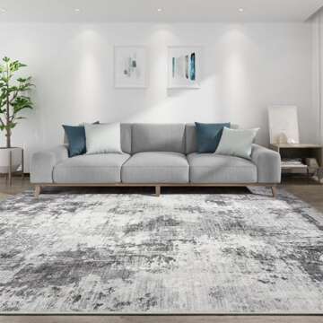 TARANCH Washable Rug 9x12 Area Rugs: Modern Abstract Neutral Soft Large Rug for Living Room Bedroom Dining Room Under Kitchen Table Home Office Decor - Grey