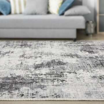 TARANCH Washable Rug 9x12 Area Rugs: Modern Abstract Neutral Soft Large Rug for Living Room Bedroom Dining Room Under Kitchen Table Home Office Decor - Grey