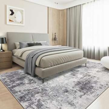 TARANCH Washable Rug 9x12 Area Rugs: Modern Abstract Neutral Soft Large Rug for Living Room Bedroom Dining Room Under Kitchen Table Home Office Decor - Grey