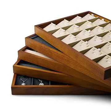 Oirlv 12 Grids Wood Jewelry Organizer Tray Stackable Jewelry Drawer Tray Bracelet/Watch Showcase Display Storage(Creamy-white)
