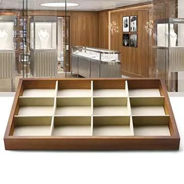 Oirlv 12 Grids Wood Jewelry Organizer Tray Stackable Jewelry Drawer Tray Bracelet/Watch Showcase Display Storage(Creamy-white)