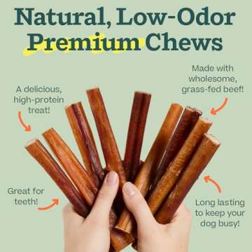 WOOF Bully Sticks Dog Treats - Chew Sticks for Dogs - Long-Lasting Dog Chew Treats - Dog Products Made with Free-Range, Grass-Fed Beef - 6" Sticks - 5pk