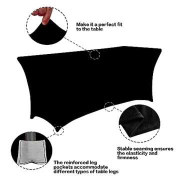 4FT Black Spandex Tablecloth for Events and Parties