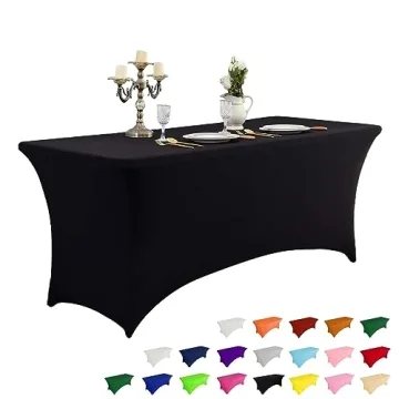 IVAPUPU 4FT Rectangular Spring Tablecloth - Black Spandex for Events