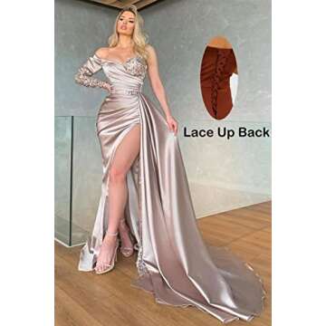 Clothfun Women's Sequin Long Sleeve Prom Dresses Mermaid with Slit One Shoulder Satin Formal Evening...