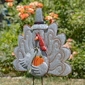 Zaer Ltd. 37" Tall Large Galvanized Thanksgiving Pilgrim Turkey Flat Garden Stake (1 Turkey)